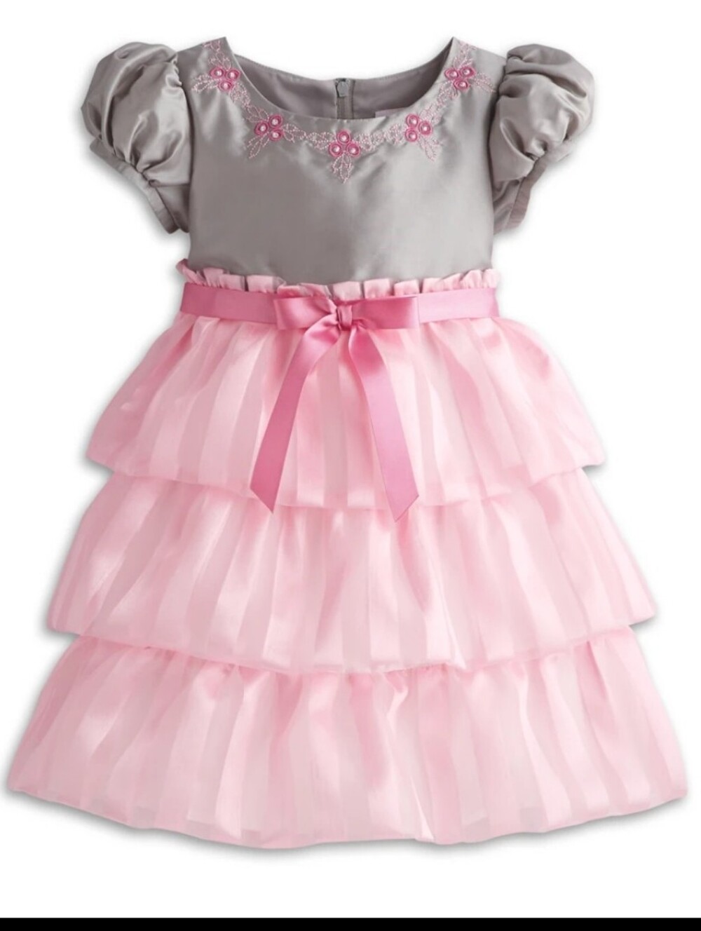 American Girl Bitty Baby Girl Twirly Tiered Dress Gray Pink Size 3 Toddler